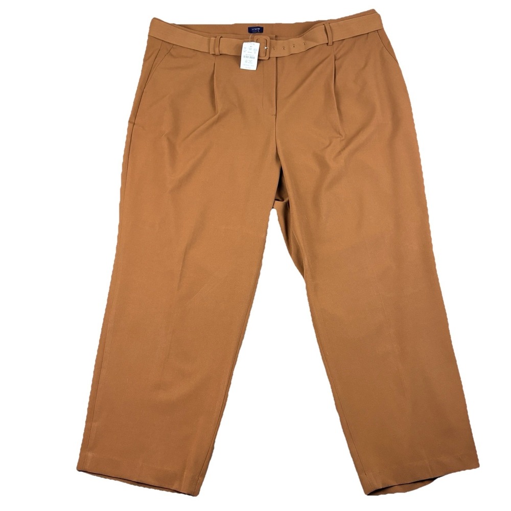J Crew‎ Pants Women Brown 22 Straight Leg Belted Ankle Workwear Quiet Luxury NWT